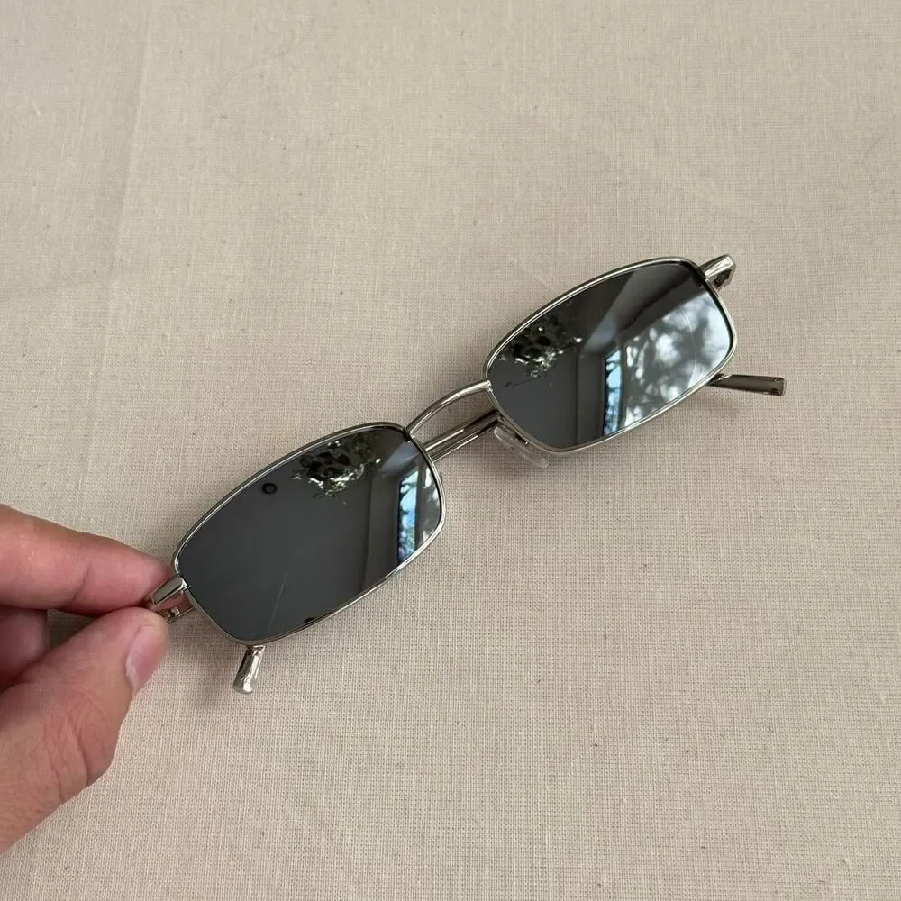 y2k  2000s unique slim style silver trim mirror lense sunglasses